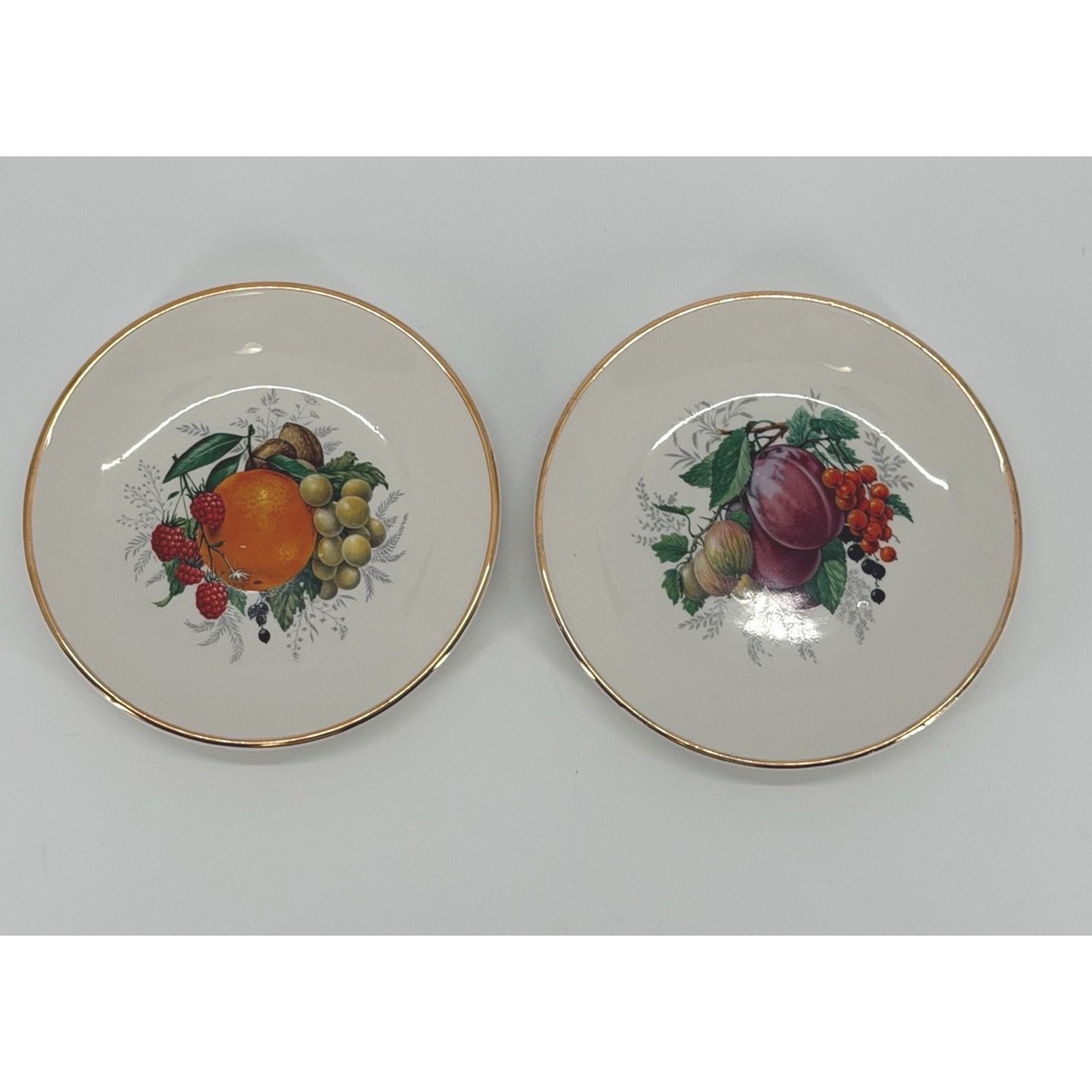 Vtg Weatherby Hanley Hoffritz Plates SET 2 Fruit England Gold Trim Cottagecore